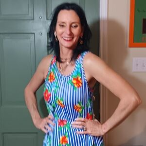 Nwot size small beautiful blue and white and roses ruffle dress